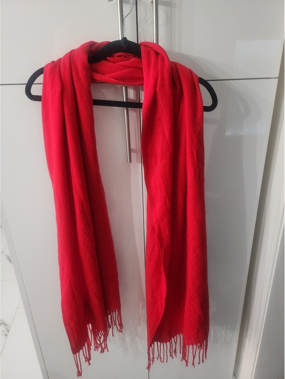 Aone Studios Red Virgin Wool Scarf with Fringe